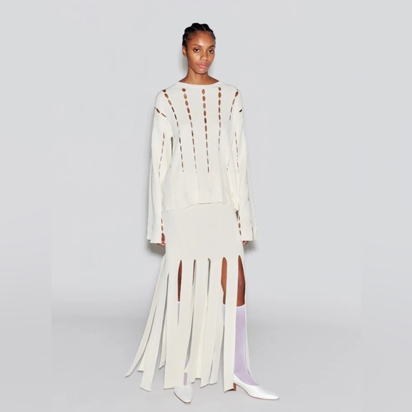 ROSETTA GETTY Slash Panel Skirt Finge in Cream Size Medium $1650 NWT - Picture 2 of 6